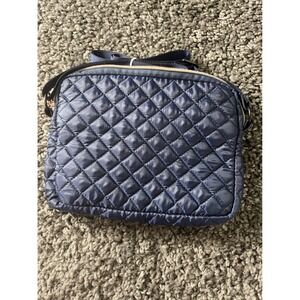 MYTAGALONGS Navy Blue Quilted Crossbody Bag Rose Gold Hardware Travel Pouch